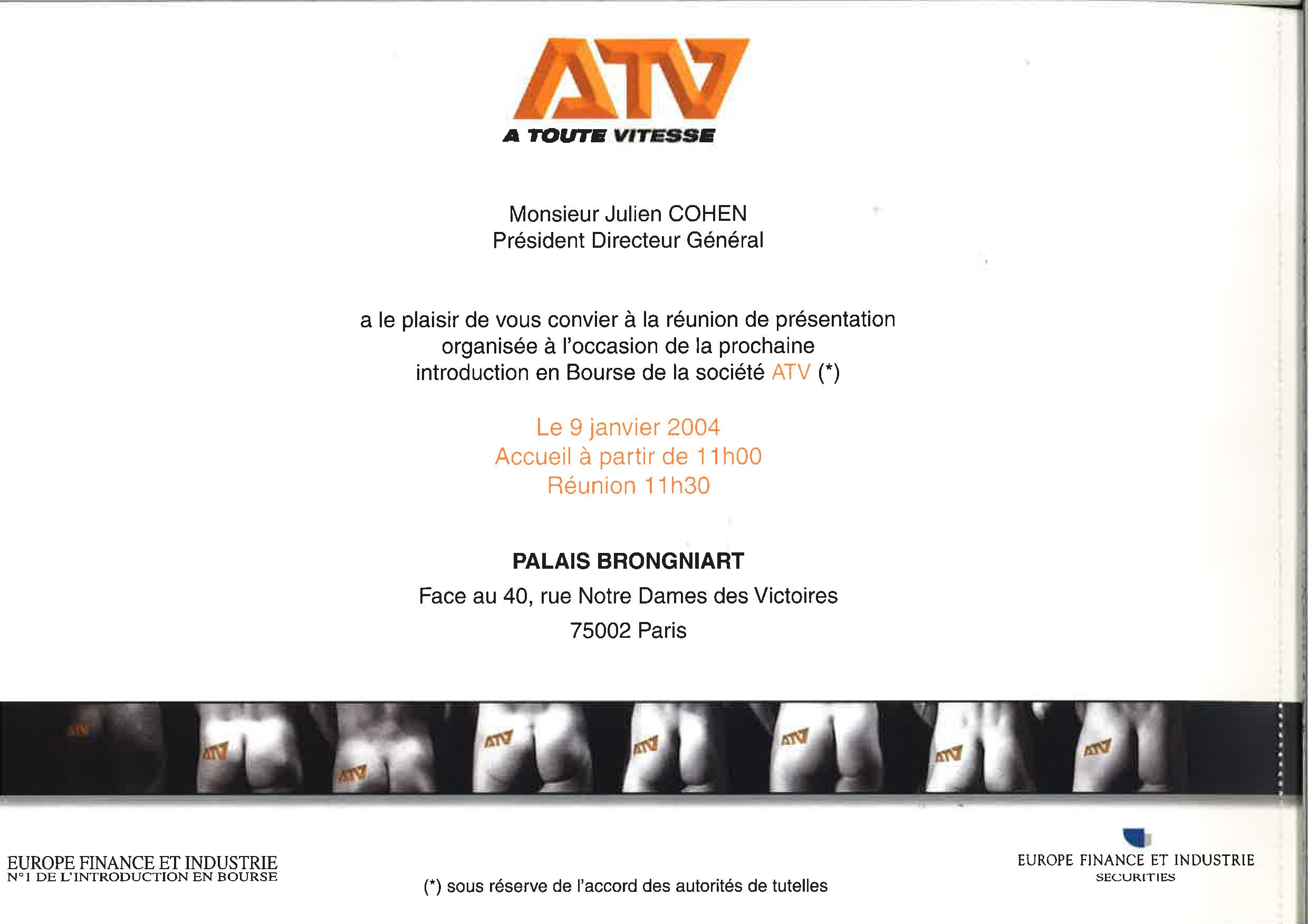 Introduction en bourse d'ATV - verso